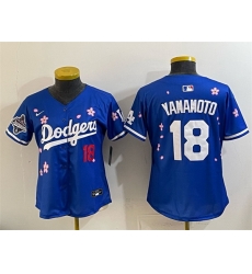Women Los Angeles Dodgers 18 Yoshinobu Yamamoto Royal 2025 World Series Champions Patch Tokyo Series Limited Stitched Baseball Jersey Women Los Angeles Dodgers 18 Yoshinobu Yamamoto Royal 2025 World Series Champions Patch Tokyo Series Limited Stitched Baseball Jersey