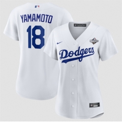 Women Los Angeles Dodgers 18 Yoshinobu Yamamoto White 2025 World Series Home Cool Base Stitched Baseball Jersey 