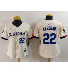 Women Los Angeles Dodgers 22 Clayton Kershaw Cream Stitched Jersey 1