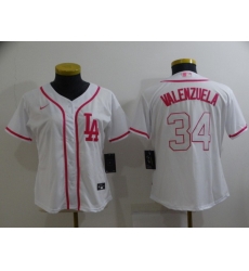 Women Los Angeles Dodgers 34 Toro Valenzuela Pink White Stitched Baseball Jersey