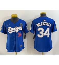 Women Los Angeles Dodgers 34 Toro Valenzuela blue Gold 2024 World Series With Fernando Memorial Patch Limited Stitched Baseball Jersey