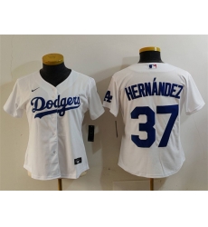 Women Los Angeles Dodgers 37 Teoscar Hern E1ndez White Stitched Jersey