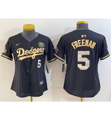 Women Los Angeles Dodgers 5 Freddie Freeman Black Gold 2024 World Series With Fernando Patch Vapor Limited Stitched Baseball Jersey
