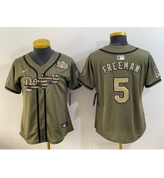 Women Los Angeles Dodgers  5 Freddie Freeman Olive 2026 Armed Forces Day Stitched Baseball Jersey
