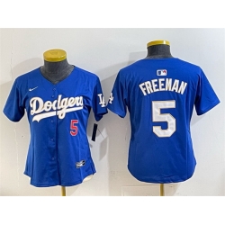 Women Los Angeles Dodgers 5 Freddie Freeman Royal Gold Limited Stitched Baseball Jersey