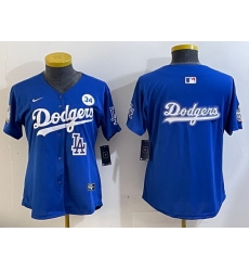 Women Los Angeles Dodgers Blank Blue 2024 World Series With No  34 Patch Home Limited Stitched Baseball Jersey  7