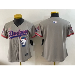 Women Los Angeles Dodgers Blank Grey Hello Kitty Night 2025 World Series Champions Patch Stitched Baseball Jersey