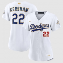 Women Los Angeles Dodgers Clayton Kershaw Nike White 2026 Gold Collection Stadium Jersey