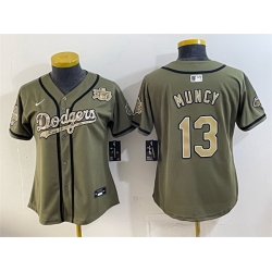 Women Los Angeles Dodgers Olive  13 Max Muncy 2026 Armed Forces Day Stitched Baseball Jersey