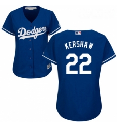 Womens Majestic Los Angeles Dodgers 22 Clayton Kershaw Replica Royal Blue Alternate Cool Base MLB Jersey