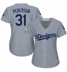 Womens Majestic Los Angeles Dodgers 31 Joc Pederson Replica Grey Road 2017 World Series Bound Cool Base MLB Jersey