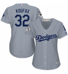 Womens Majestic Los Angeles Dodgers 32 Sandy Koufax Replica Grey Road 2017 World Series Bound Cool Base MLB Jersey