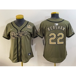 Youth Los Angeles Dodgers  22 Clayton Kershaw Olive 2026 Armed Forces Day Stitched Baseball Jersey
