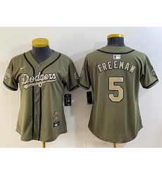Youth Los Angeles Dodgers  5 Freddie Freeman Olive 2026 Military Appreciation Game Day Stitched Baseball Jersey