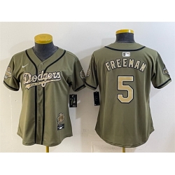 Youth Los Angeles Dodgers  5 Freddie Freeman Olive 2026 Military Appreciation Game Day Stitched Baseball Jersey