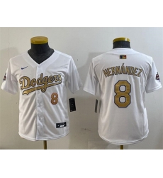 Youth Los Angeles Dodgers 8 Enrique Hernandez White 2025 Gold Collection Limited Stitched Baseball Jersey