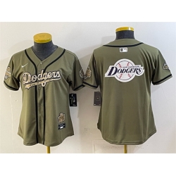 Youth Los Angeles Dodgers Team Big Logo Olive 2026 Military Appreciation Game Day Stitched Baseball Jersey