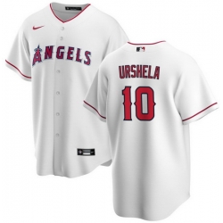 Men Los Angeles Angels 10 Gio Urshela White Cool Base Stitched Jersey