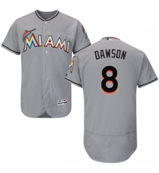 Mens Majestic Miami Marlins 8 Andre Dawson Grey Road Flex Base Authentic Collection MLB Jersey