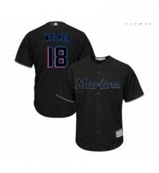 Mens Miami Marlins 18 Neil Walker Replica Black Alternate 2 Cool Base Baseball Jersey 