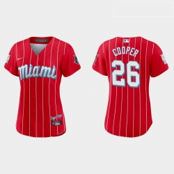 Miami Marlins 26 Garrett Cooper Women Nike 2021 City Connect Authentic MLB Jersey Red