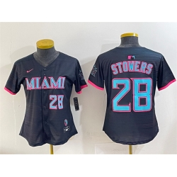 Women Miami Marlins 28 Kyle Stowers Black 2025 City Connect Limited Stitched Baseball Jersey