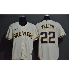 Brewers 22 Christian Yelich Cream Nike 2020 Cool Base Jersey