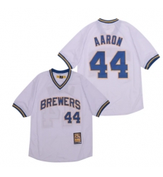 Men Hank Aaron #44 Milwaukee Brewers Jersey Mitchell Ness white
