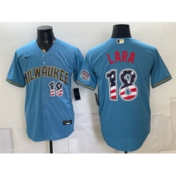 Men Milwaukee Brewers  18 Luis Lara Blue 2026 USA 250 Fourth of July Home Stadium Stitched Baseball Jersey