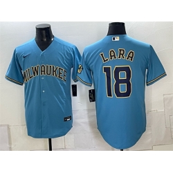 Men Milwaukee Brewers  18 Luis Lara Blue Stitched Baseball Jersey