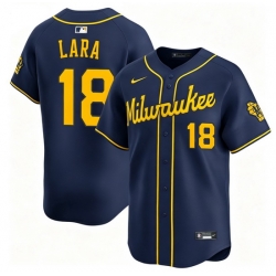 Men Milwaukee Brewers 18 Luis Lara Navy 2025 With Patch Stitched Baseball Jersey