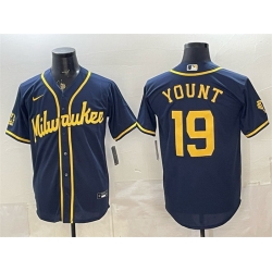 Men Milwaukee Brewers  19 Robin Yount Navy 2025 With Patch Stitched Baseball Jersey