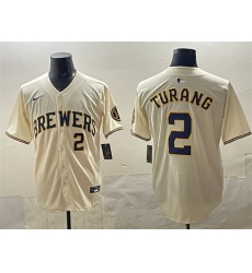 Men Milwaukee Brewers 2 Brice Turang Cream Home Limited Stitched Baseball Jersey