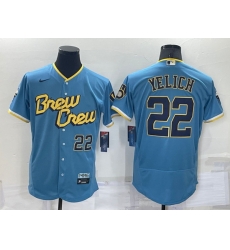 Men Milwaukee Brewers 22 Christian Yelich Powder Blue 2022 City Connect Flex Base Stitched MLB Jersey