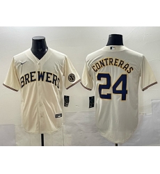 Men Milwaukee Brewers 24 William Contreras Cream With Patch Stitched Baseball Jersey