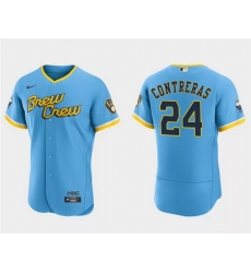 Men Milwaukee Brewers 24 William Contreras Powder Blue 2022 City Connect Flex Base Stitched Baseball Jersey