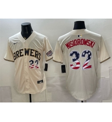 Men Milwaukee Brewers  32 Jacob Misiorowski Cream 2026 USA 250 Fourth of July Home Stadium Stitched Baseball Jersey