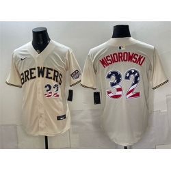 Men Milwaukee Brewers  32 Jacob Misiorowski Cream 2026 USA 250 Fourth of July Home Stadium Stitched Baseball Jersey