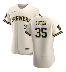 Men Milwaukee Brewers 35 Brent Suter Men Nike Cream Home 2020 Flex Base Player MLB Jersey