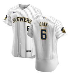 Men Milwaukee Brewers 6 Lorenzo Cain Men Nike White Home 2020 Flex Base Player MLB Jersey