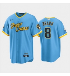 Men Milwaukee Brewers 8 Ryan Braun 2022 Powder Blue City Connect Cool Base Stitched Jersey