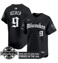 Men Milwaukee Brewers 9 Bob Uecker Black Gothic Edition Bob Uecker Patch Vapor Premier Limited Stitched Baseball Jersey