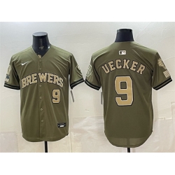 Men Milwaukee Brewers  9 Bob Uecker Olive 2026 Armed Forces Day Stitched Baseball Jersey