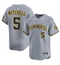 Men Milwaukee Brewers Garrett Mitchell #5 Home Gray Stitched Limited Jersey
