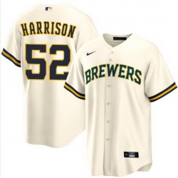 Men Milwaukee Brewers Kyle Harrison #52 Home White Ice Cream Stitched Limited Jersey