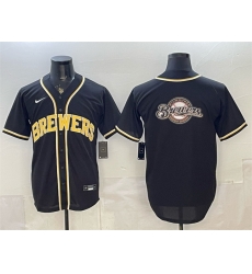 Men Milwaukee Brewers Team Big Logo 2026 Fashion Replica Black Out Stitched Baseball Jersey Men Milwaukee Brewers Team Big Logo 2026 Fashion Replica Black Out Stitched Baseball Jersey