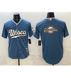 Men Milwaukee Brewers Team Big Logo Mineral Blue 2026 City Connect Stadium Stitched Baseball Jersey