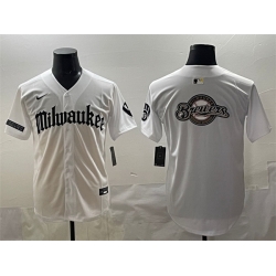 Men Milwaukee Brewers Team Big Logo White  Gothic 414 Shadows Edition Vapor Premier Limited Stitched Jersey