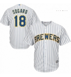 Mens Majestic Milwaukee Brewers 18 Eric Sogard Replica White Home Cool Base MLB Jersey 