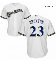 Mens Majestic Milwaukee Brewers 23 Keon Broxton Replica Navy Blue Alternate Cool Base MLB Jersey 